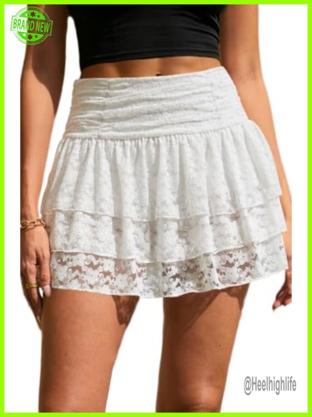 Lace Ruffle Mini Skort High Waisted Layered Micro Skirt with Pockets
